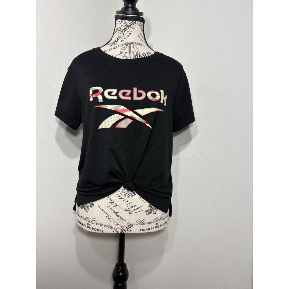 Reebok Logo T-Shirt Black Crew Neck Women's Size M Lightweight Activewear